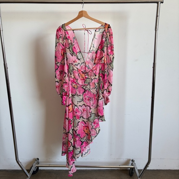 $260 NWOT For Love And Lemons “Tiana” Floral Asymmetrical Sheer Dress Sz Small - Picture 3 of 13